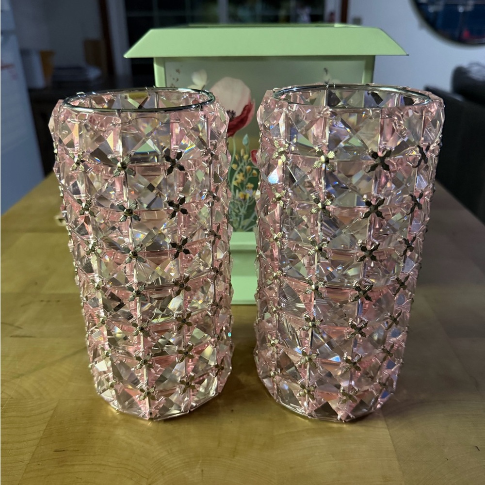 Valerie Parr Hill - Elegant Pink/Silver Crystal Lanterns with Fairy Lights